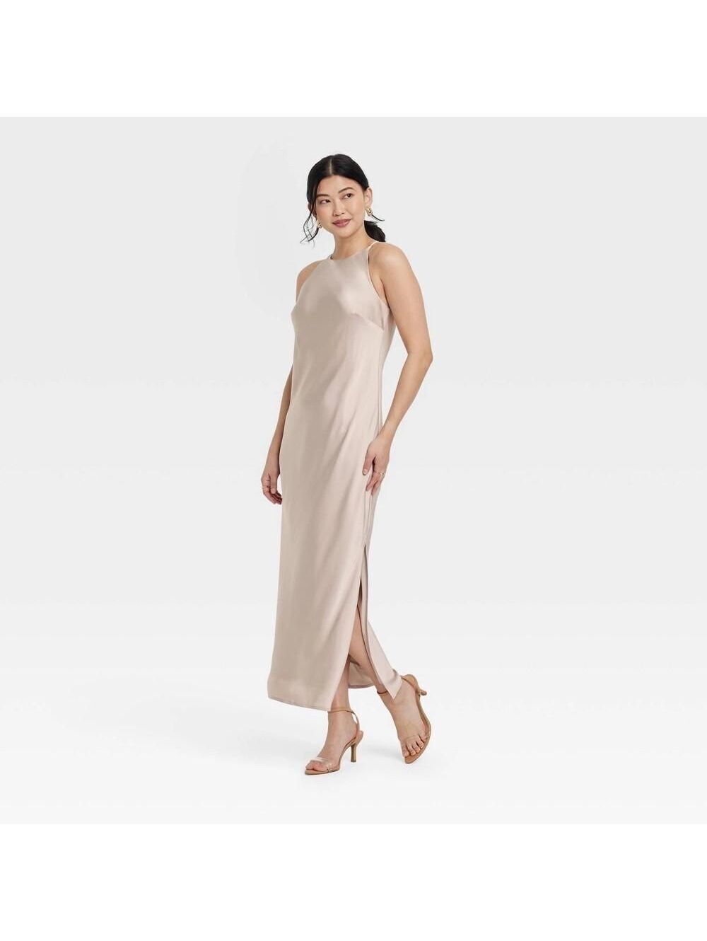 Women's Sleeveless Drawstring Maxi Slip Dress - a New Day™ Tan XL